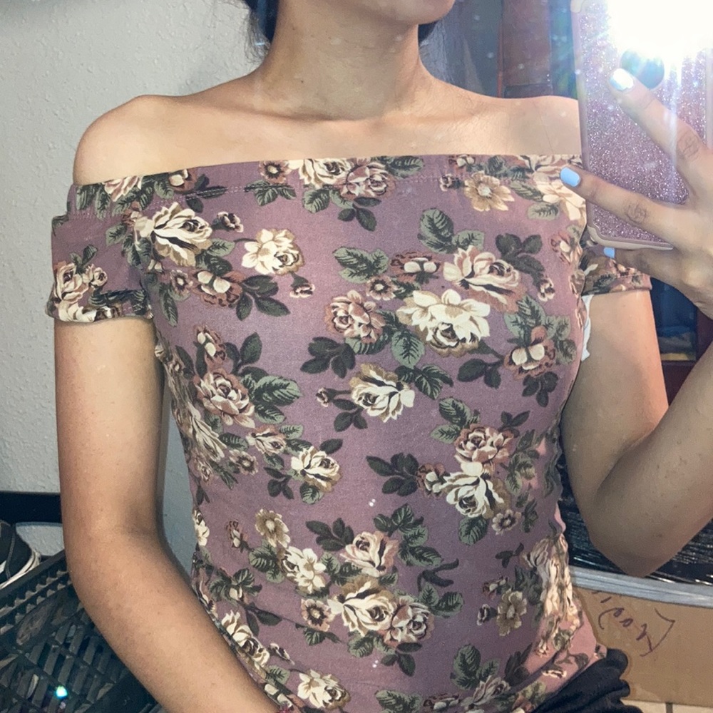 Purple flowered off the shoulder top- PICKY GIRL